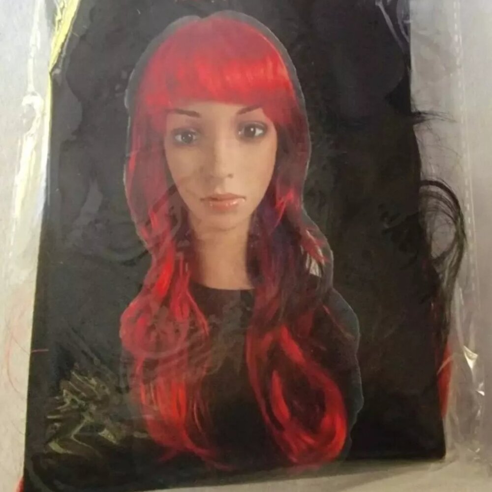 Adult Long Hair Red and Black Wig Halloween Costume Role Play Theatre Imagine